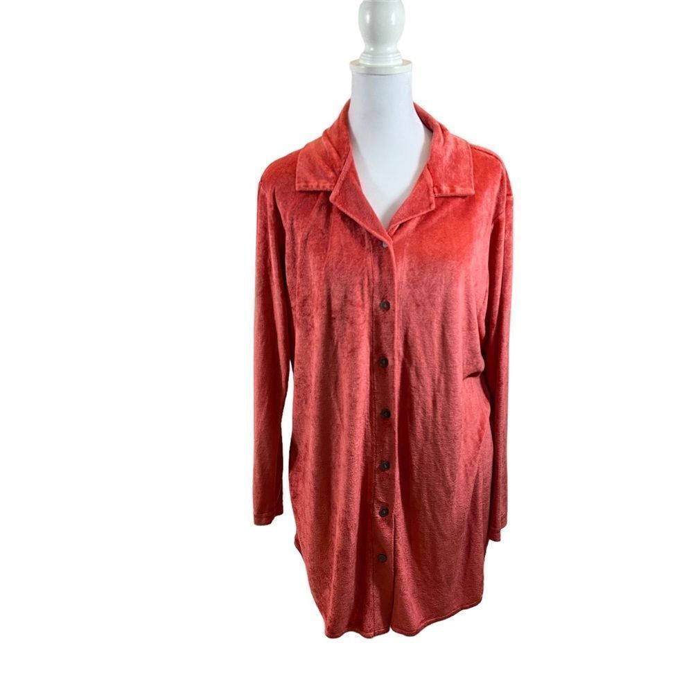 Soft Surroundings Coral Super Soft Button Down Long Sleeve Blouse Medium